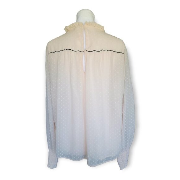 𝅺ZARA Swiss‎ Dot Sheer Sleeved Beaded Neckline Blouse Light Pink Medium - Picture 5 of 11